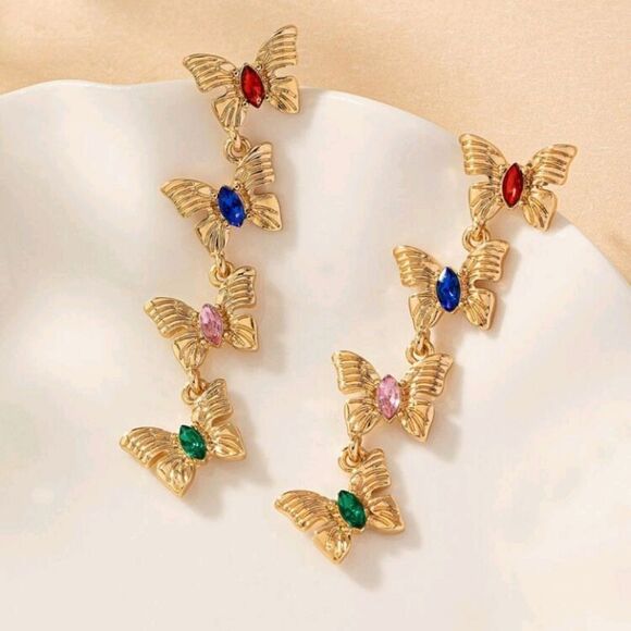 Gold Butterfly Drop Earrings - Picture 1 of 4